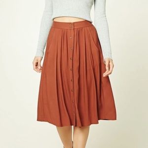 FOREVER 21 Midi High Waisted Button-up Skirt